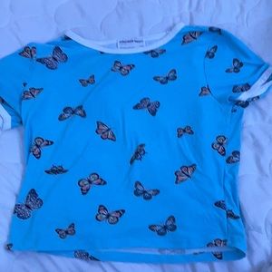 Streetwear society XL blue crop top with butterflies